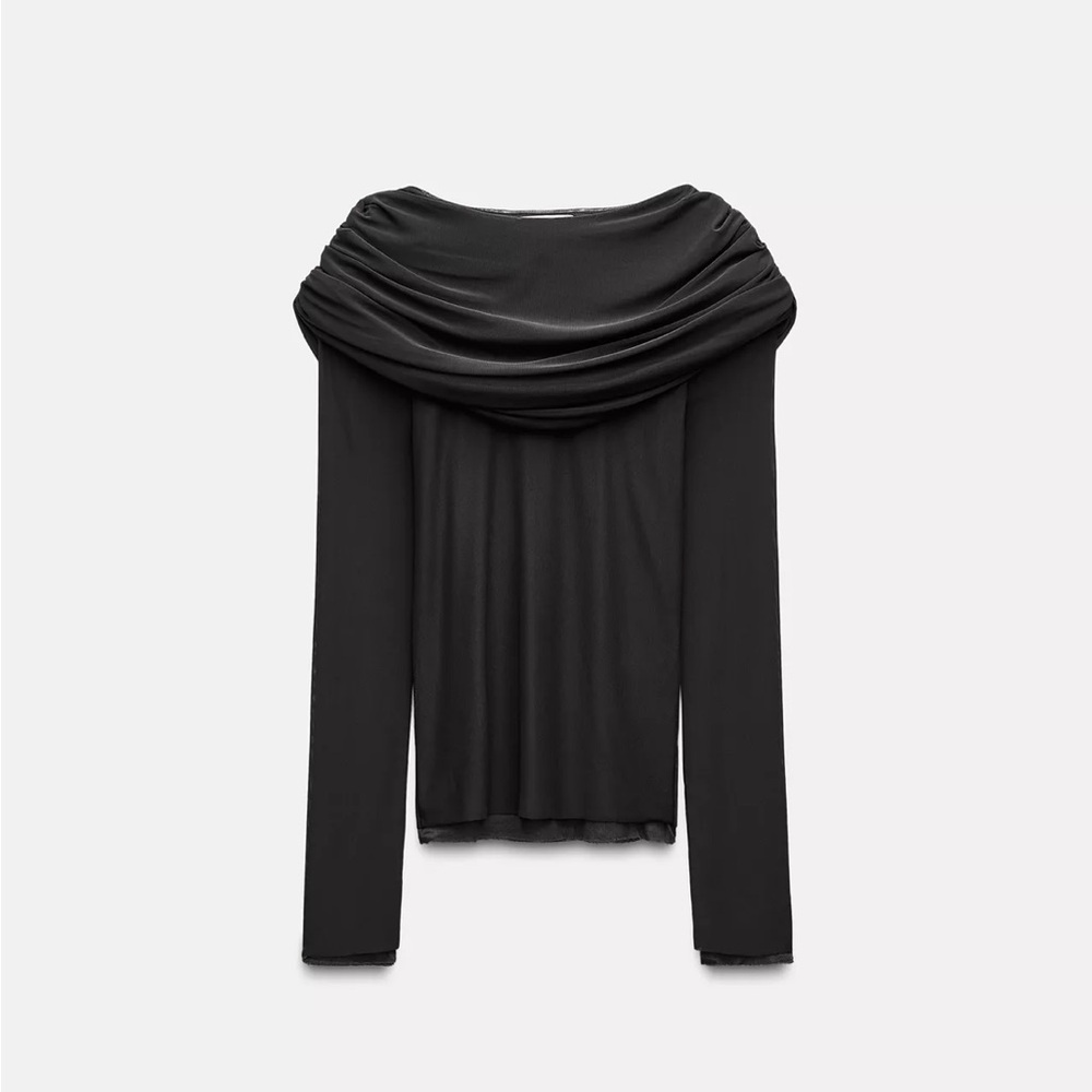 Zara Tulle Draped Collar Top NWT SZ. Med